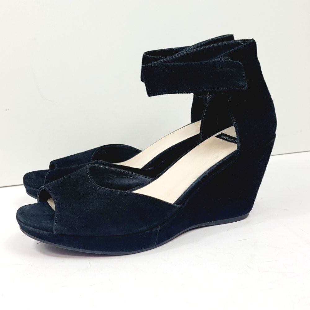 Vagabond Whimisgoth Dark Fairy Peep Toe Black Suede Girlie Ankle Wedge Size 11